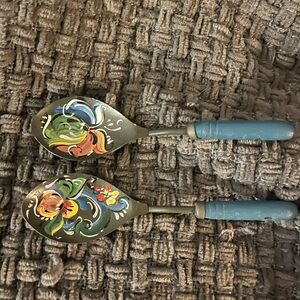 Wood and metal Hand-Painted Rose Mauled decorative Spoons